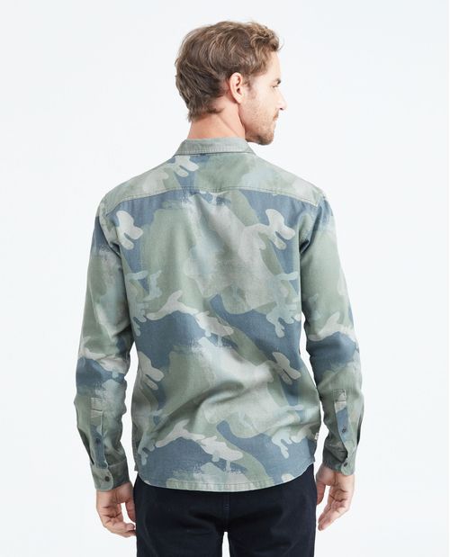 Camisa Classic Fit Manga Larga con Estampado Militar para Hombre