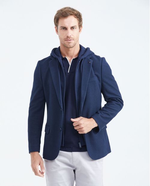 Blazer en Tejido de Punto Simulación Doble Prenda con Capucha para Hombre