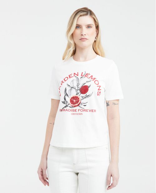 Camiseta Estampada con Detalle de Piedras para Mujer