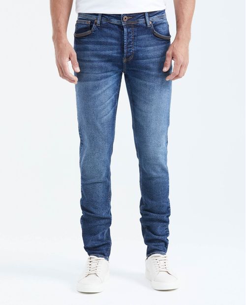 Jean Súper Slim Fit Tiro Bajo Bota Super Slim Azul Oscuro para Hombre