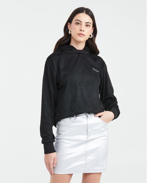 Buzo Cerrado con Capucha y Bordados en Hilos Metalizados para Mujer