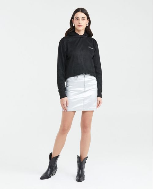 Buzo Cerrado con Capucha y Bordados en Hilos Metalizados para Mujer