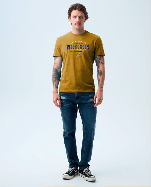 Camiseta manga corta estampada en frente para hombre