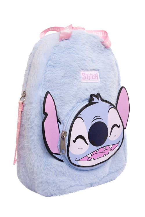 Bolso morral pequeño de peluche con diseño inspirado en stitch