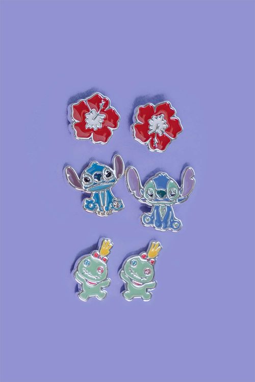Set de aretes x3 baño en plata con diseño de stitch