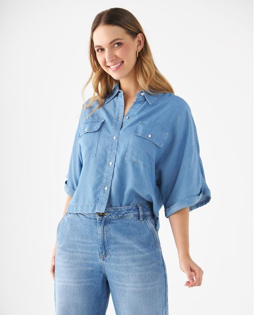Camisa con bolsillos de tapa para mujer
