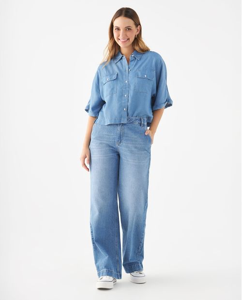 Camisa con bolsillos de tapa para mujer