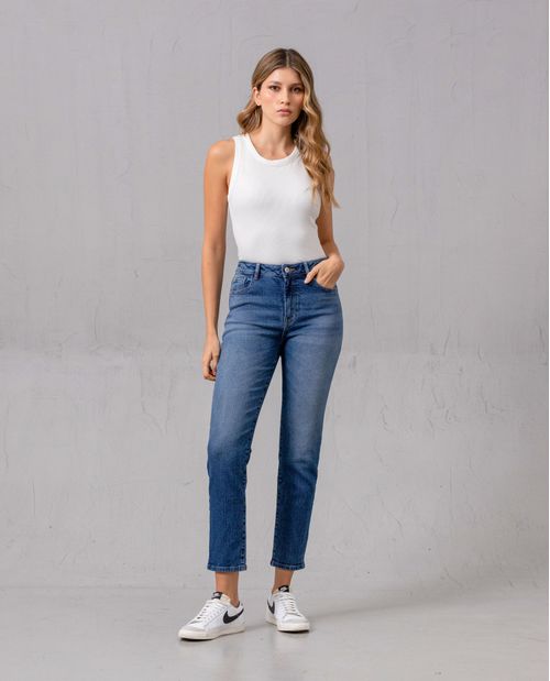 Jean Mom tono azul oscuro para mujer