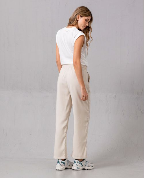 Pantalón con cintura elástica y abertura en bota para mujer