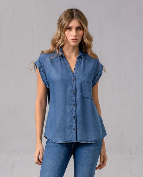 Camisa manga sisa con bolsillo para mujer