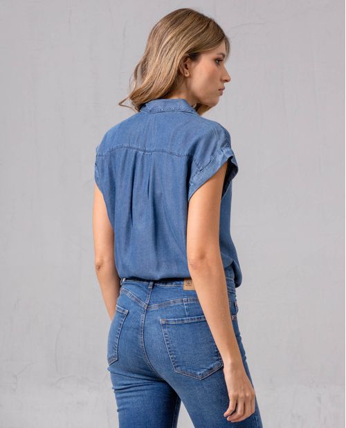 Camisa manga sisa con bolsillo para mujer