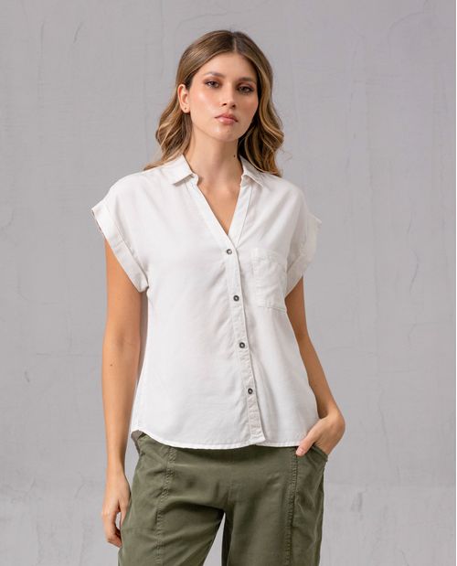 Camisa manga sisa con bolsillo para mujer
